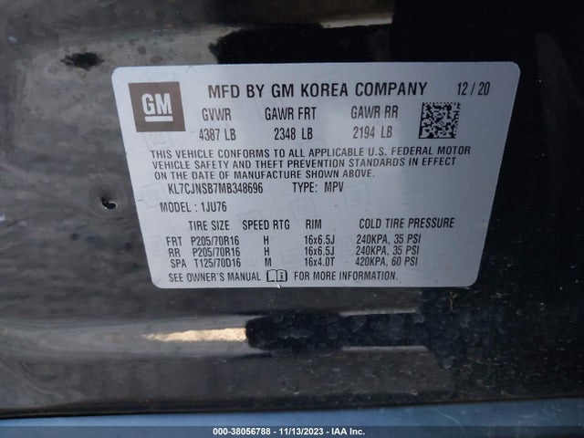 Chevrolet Trax Awd Ls 2021 KL7CJNSB7MB348696 Image 9