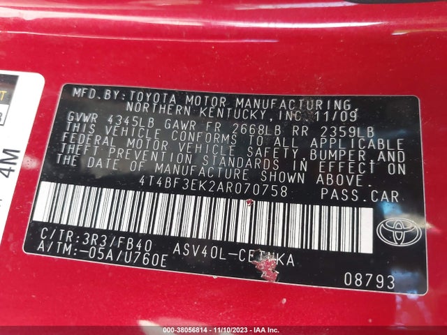 2010 TOYOTA CAMRY LE VIN: 4T4BF3EK2AR070758
