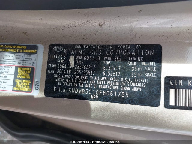 2015 KIA SEDONA LX VIN: KNDMB5C10F6061755