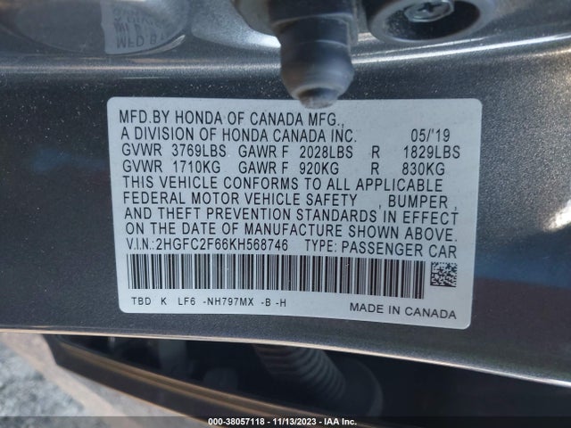 Honda Civic Lx 2019 2HGFC2F66KH568746 Image 9