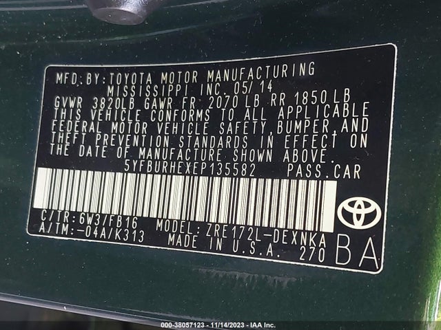 Toyota Corolla Le Plus 2014 5YFBURHEXEP135582 Image 9