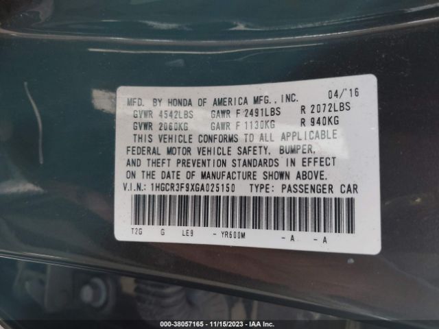 1HGCR3F9XGA025150 Honda Accord Sedan Touring