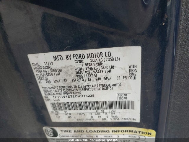 2013 FORD F-150 XLT VIN: 1FTFW1ET2DKD73228