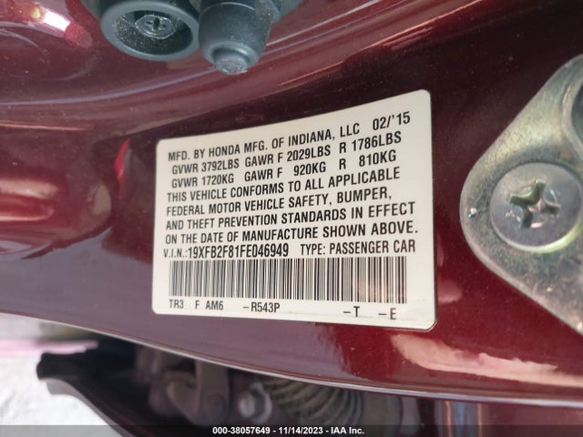 Honda CIVIC EX 2015 19XFB2F81FE046949 Image 9