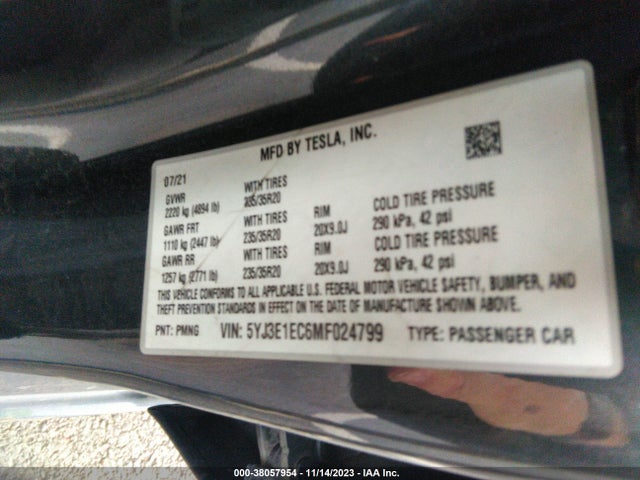 5YJ3E1EC6MF024799 Tesla Model 3 Performance Dual Motor All-wheel Drive