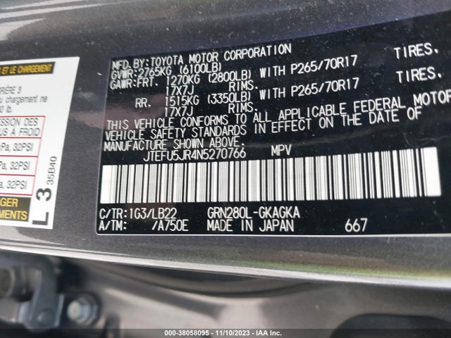 Toyota 4runner Sr5 Premium 2022 JTEFU5JR4N5270766 Image 9