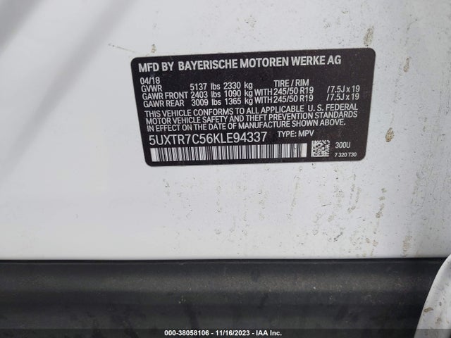 BMW X3 Sdrive30i 2019 5UXTR7C56KLE94337 Image 9