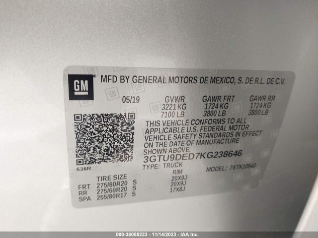 GMC Sierra 1500 Slt 2019 3GTU9DED7KG238646 Image 9