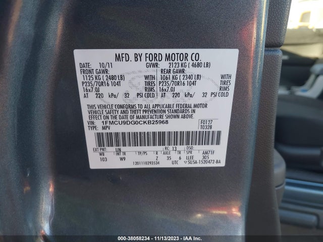 2012 FORD ESCAPE XLT VIN: 1FMCU9DG0CKB25968