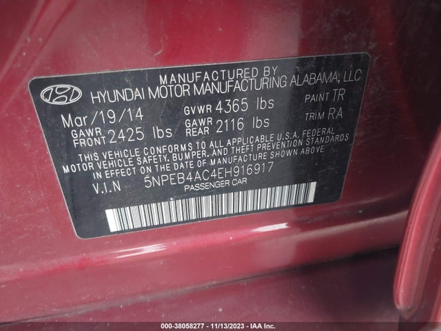 Hyundai SONATA GLS 2014 5NPEB4AC4EH916917 Image 9