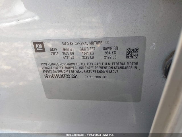 Chevrolet MALIBU 1LT 2014 1G11C5SL3EF227261 Image 9