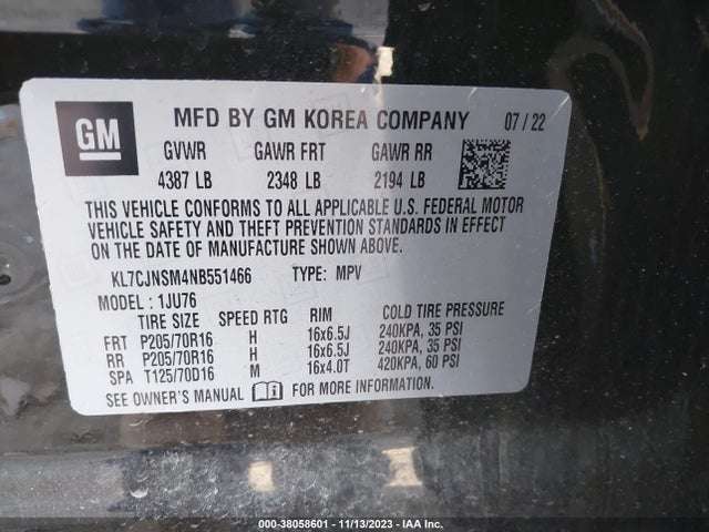 Chevrolet Trax Awd Ls 2022 KL7CJNSM4NB551466 Image 9