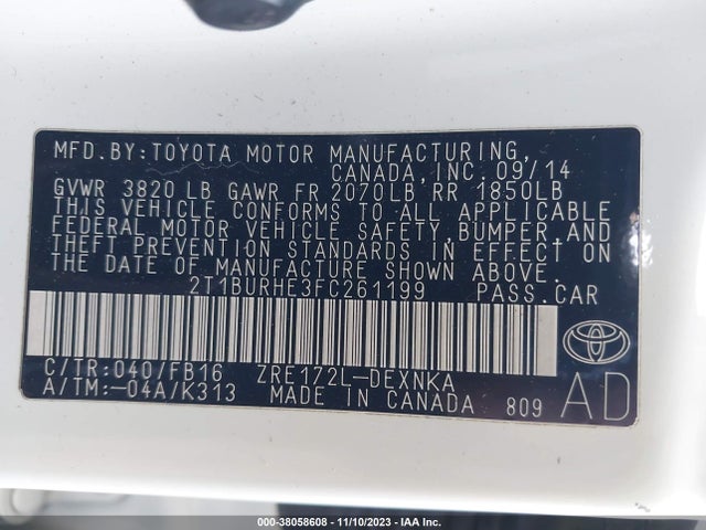 Toyota Corolla Le Plus 2015 2T1BURHE3FC261199 Image 9