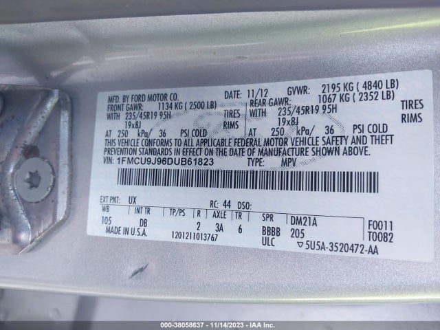 2013 FORD ESCAPE TITANIUM VIN: 1FMCU9J96DUB61823