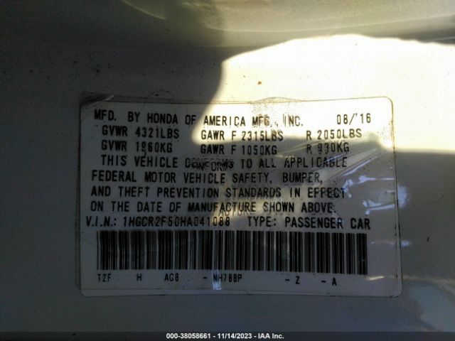 1HGCR2F50HA041088 Honda Accord Sedan Sport