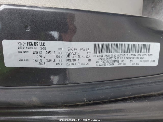 2016 CHRYSLER TOWN & COUNTRY TOURING VIN: 2C4RC1BG7GR297749