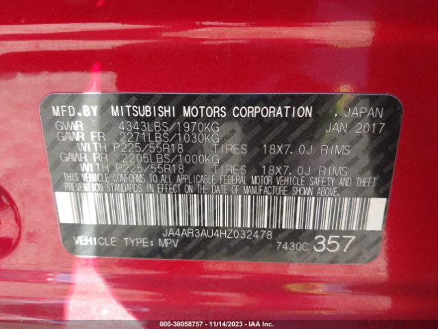 JA4AR3AU4HZ032478 Mitsubishi Outlander Sport 2.0 Le