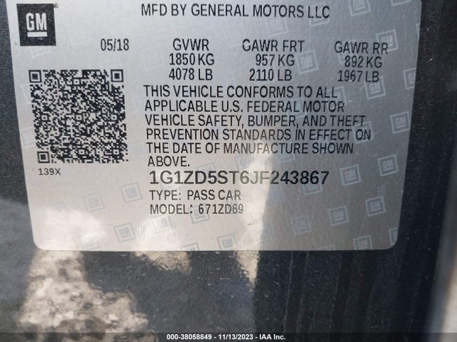 Chevrolet MALIBU LT 2018 1G1ZD5ST6JF243867 Image 9