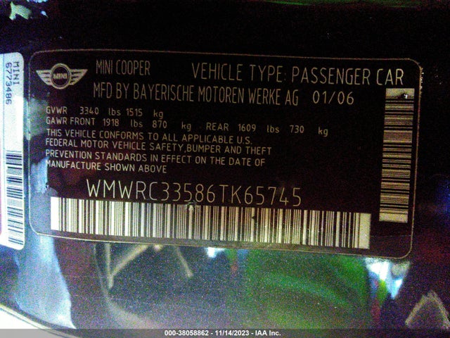 2006 MINI COOPER WMWRC33586TK65745 Photo 8