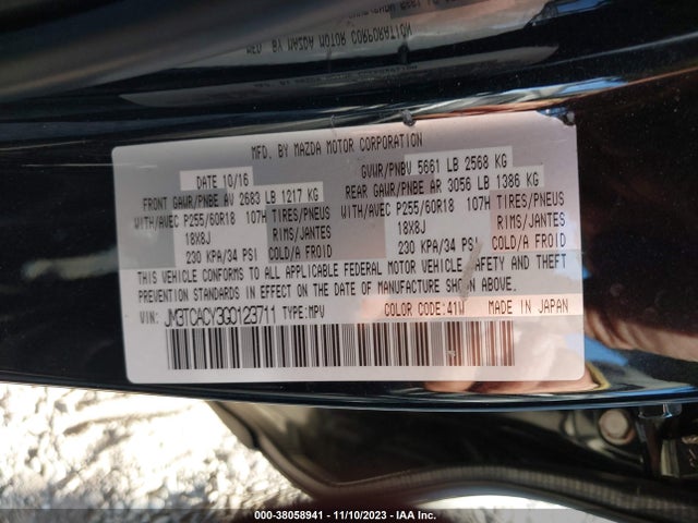 2016 MAZDA CX-9 TOURING VIN: JM3TCACY3G0123711