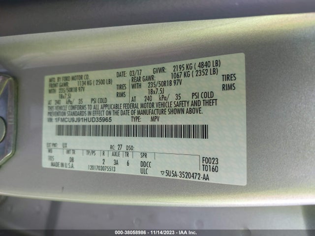 Ford Escape Titanium 2017 1FMCU9J91HUD35965 Image 9