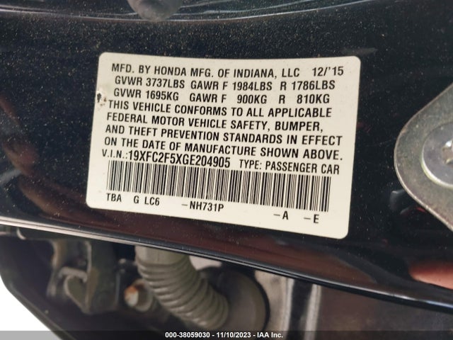 Honda Civic Lx 2016 19XFC2F5XGE204905 Image 9