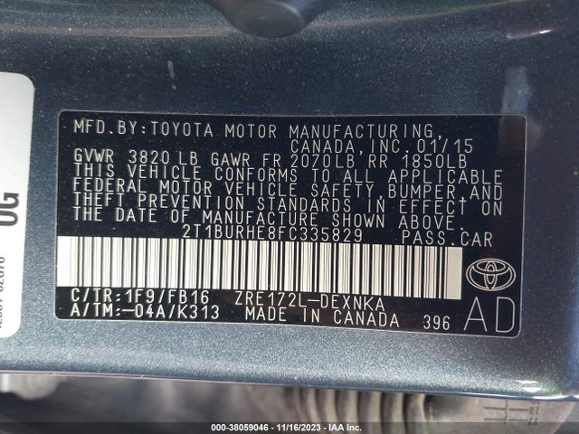 Toyota COROLLA LE 2015 2T1BURHE8FC335829 Image 9