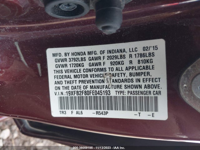 2015 HONDA CIVIC EX VIN: 19XFB2F80FE045193