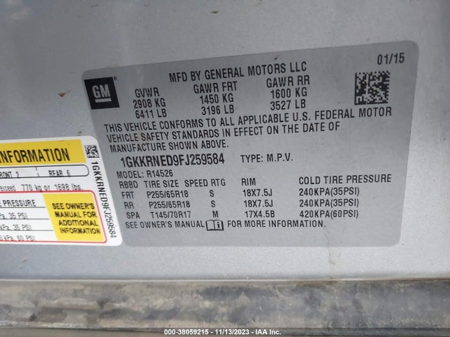 GMC Acadia Sle-1 2015 1GKKRNED9FJ259584 Image 9