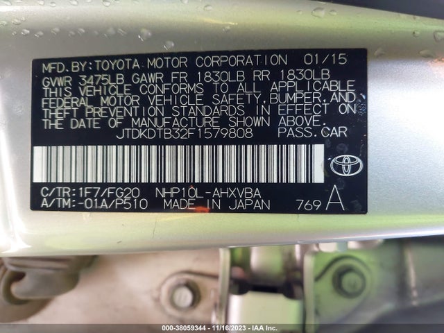 Toyota Prius C Two 2015 JTDKDTB32F1579808 Image 9