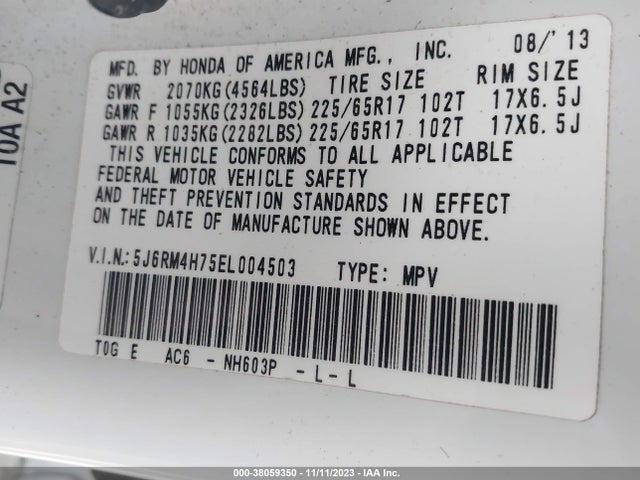 Honda Cr-v Ex-l 2014 5J6RM4H75EL004503 Image 9