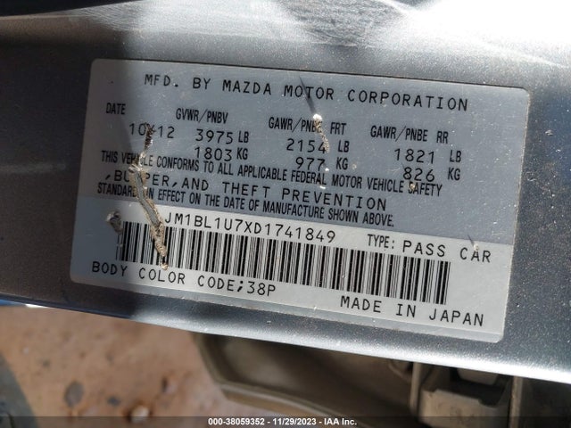 2013 MAZDA MAZDA3 I SPORT VIN: JM1BL1U7XD1741849