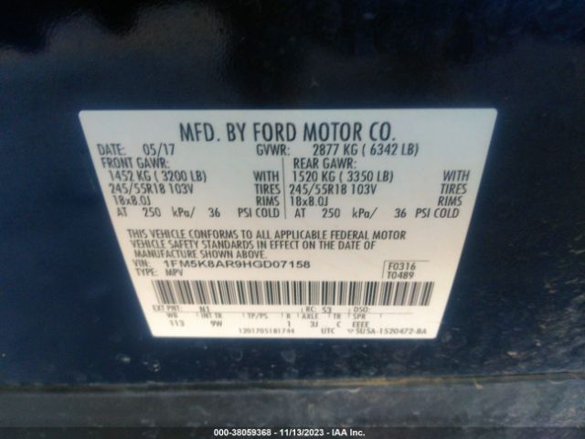 1FM5K8AR9HGD07158 Ford UTILITY POLICE