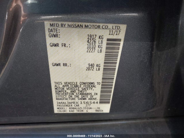 2018 Nissan Altima 2.5 S მანქანა იყიდება აუქციონზე, vin: 1N4AL3AP8JC156544, აუქციონის ნომერი: 38059469