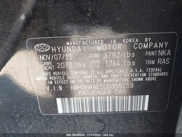 2012 HYUNDAI ELANTRA GLS (ULSAN PLANT) VIN: KMHDH4AE6CU355159