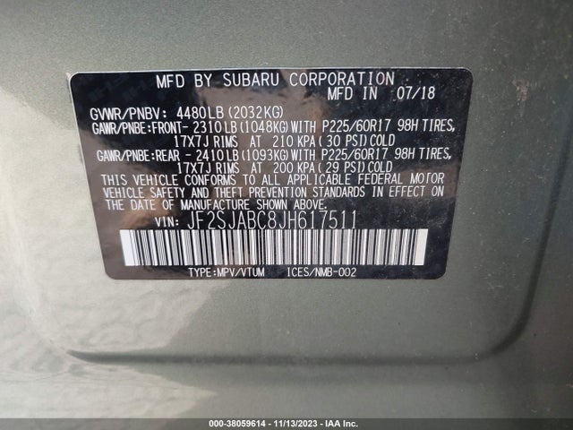 2018 SUBARU FORESTER 2.5I VIN: JF2SJABC8JH617511