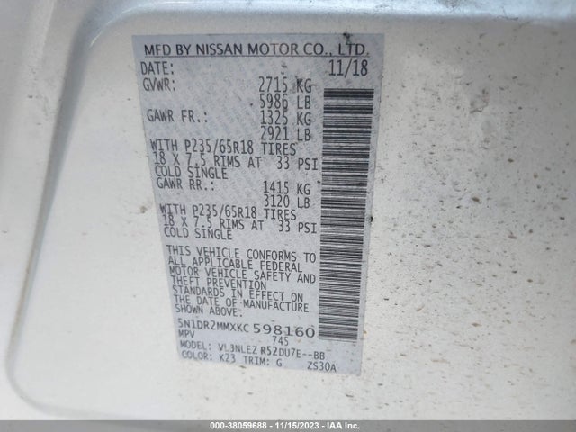 Nissan Pathfinder Sv 2019 5N1DR2MMXKC598160 Image 9