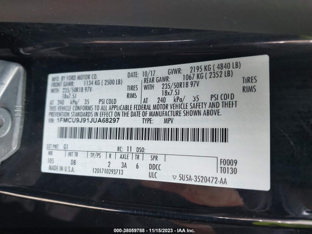 Ford Escape Titanium 2018 1FMCU9J91JUA68297 Image 9