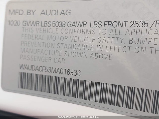 WAUDACF53MA016936 Audi A5 Sportback Premium 45 Tfsi Quattro