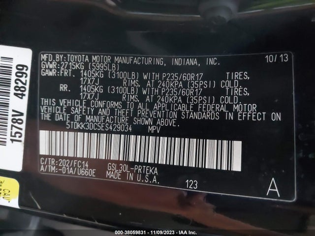 2014 TOYOTA SIENNA LE VIN: 5TDKK3DC5ES429034