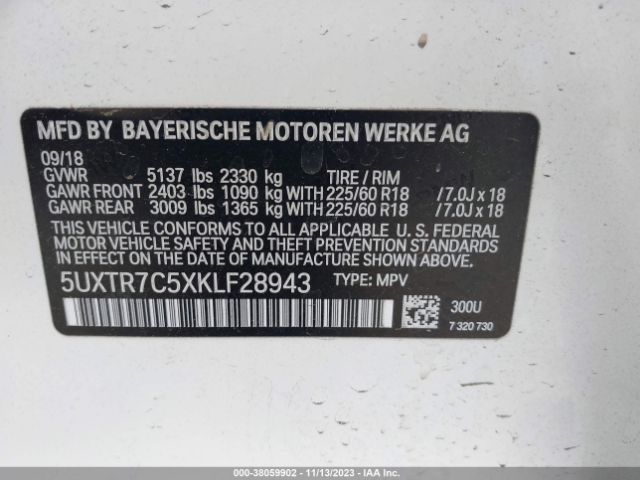 5UXTR7C5XKLF28943 BMW X3 Sdrive30i