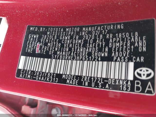 Toyota COROLLA LE 2017 5YFBURHE3HP651724 Image 9