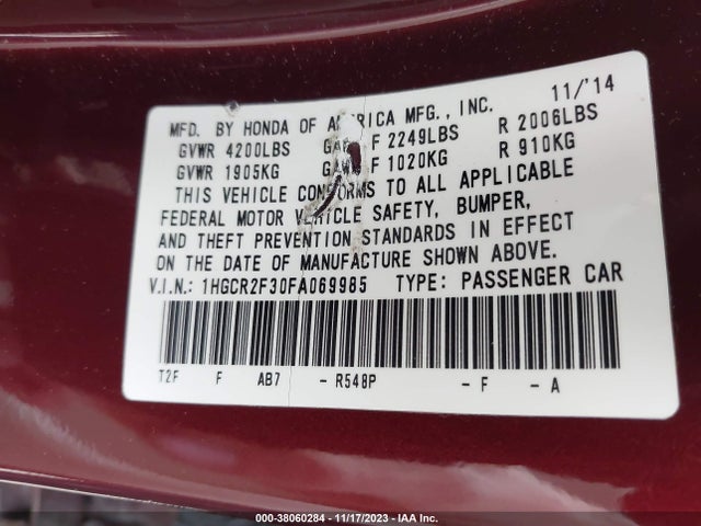 Honda ACCORD LX 2015 1HGCR2F30FA069985 Image 9