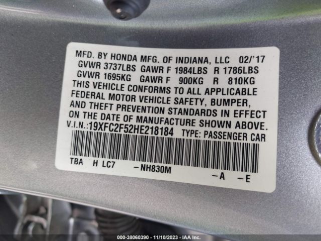 19XFC2F52HE218184 Honda Civic Sedan Lx