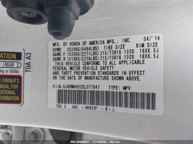 Продаж на аукціоні авто 2014 Honda Cr-v Lx, vin: 5J6RM4H32EL077647, номер лоту: 38060621