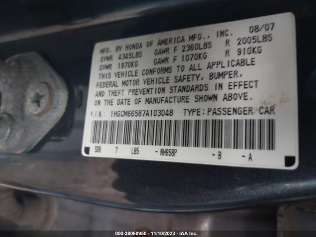 2007 HONDA ACCORD 3.0 EX VIN: 1HGCM66587A103048