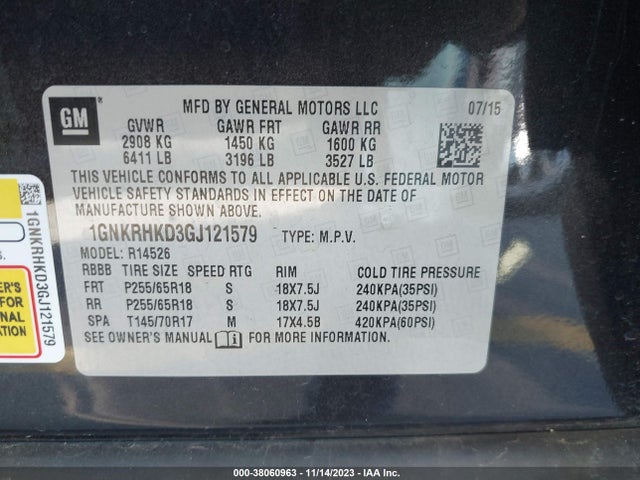 Chevrolet Traverse 2lt 2016 1GNKRHKD3GJ121579 Image 9