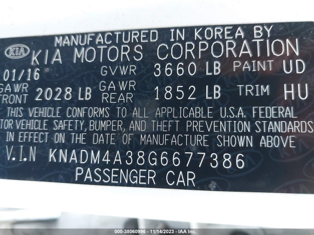 2016 KIA RIO LX VIN: KNADM4A38G6677386