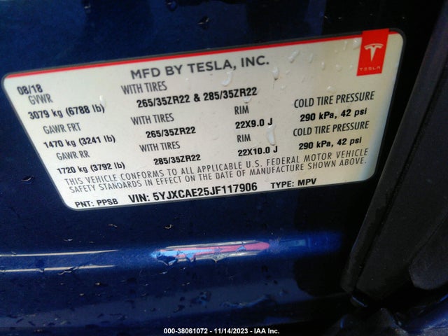5YJXCAE25JF117906 Tesla Model X 75d/p100d/100d