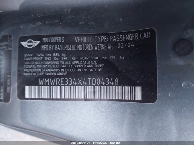 2004 MINI COOPER S WMWRE334X4TD84348 Photo 8